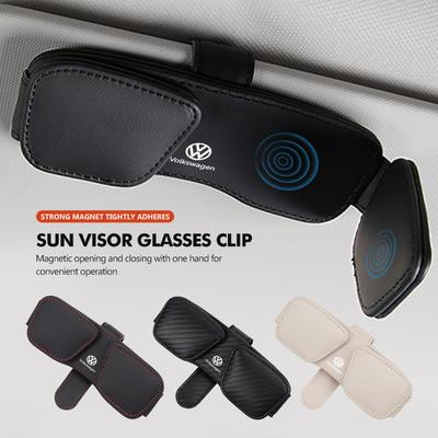 For Volkswagen VW Car Sun Visor Glasses Clip Leather Anti-scratch Sunglasses Holder Scirocco Jetta Beetle Golf 4 5 6 Passat Polo Ws0