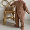 2025 Autumn Korean Baby Solid Color Long Sleeve Bodysuit Romper with Newborn Diaper Cover