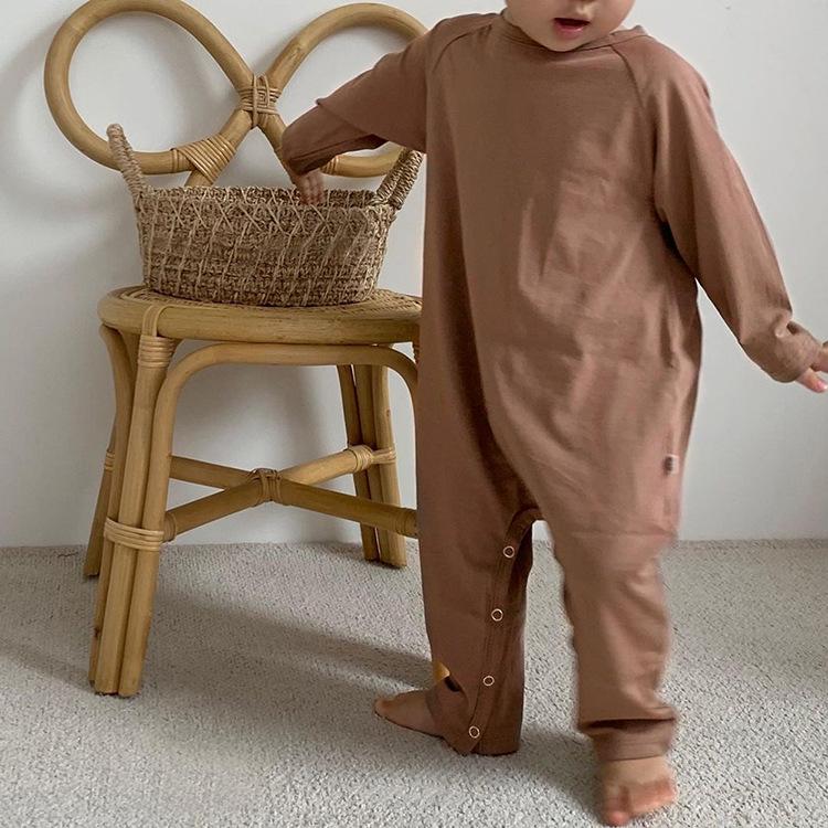 2025 Autumn Korean Baby Solid Color Long Sleeve Bodysuit Romper with Newborn Diaper Cover