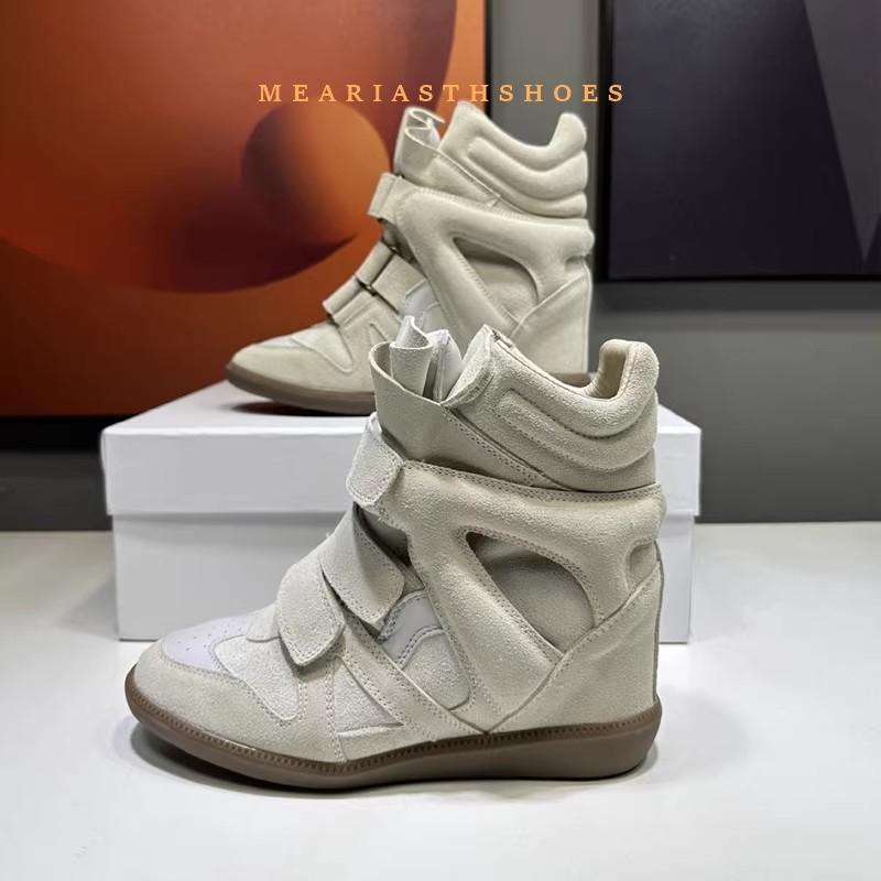 Καινούρια Γυναικεία Αθλητικά Παπούτσια με Ψηλή Σόλα Σφήνα και Ψηλό Πάνω Μέρος, Σουέτ, Λουράκι Velcro, Casual Μόδα, Χοντρή Σόλα, Άνετα Μποτάκια μέχρι τον Αστράγαλο 35-42