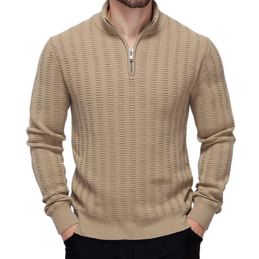 Men's Knitwear With High Collar, Long Sleeve, And Zipper