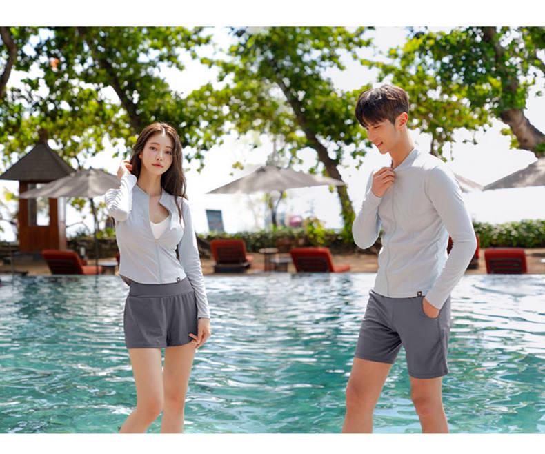 Women's Slim-Fit Three-Piece Swimsuit: Boy Shorts, Long-Sleeved Top, Tummy Concealing. Men's Two-Piece: Perfect for Couple Swimwear.