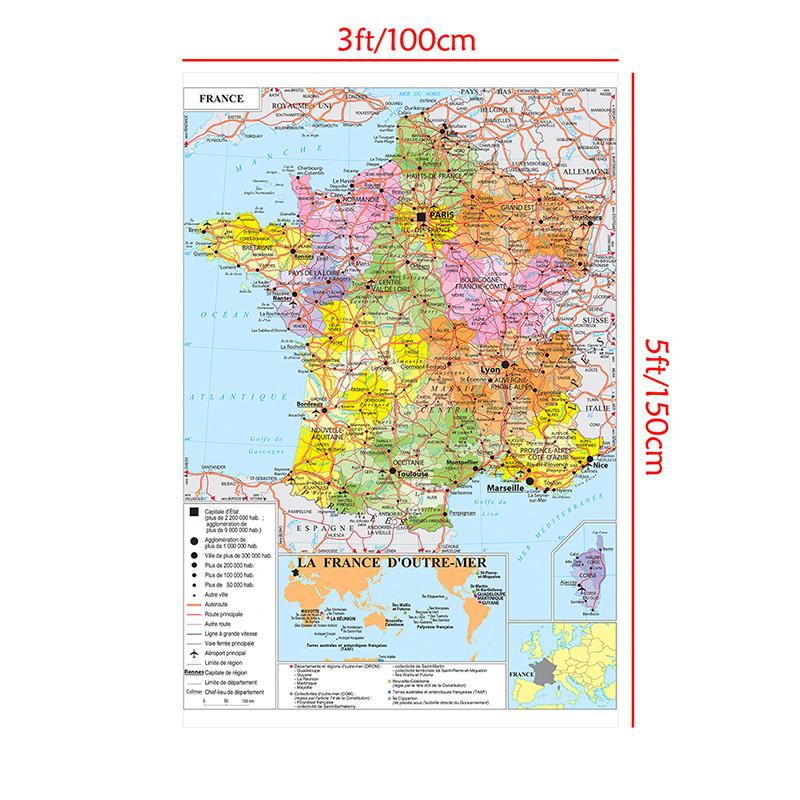 

Французская административная карта, художественный постер для дома, класса, для использования в помещении/на улице, образовательный постер, дорожный инструмент, без рамки 100*150cm