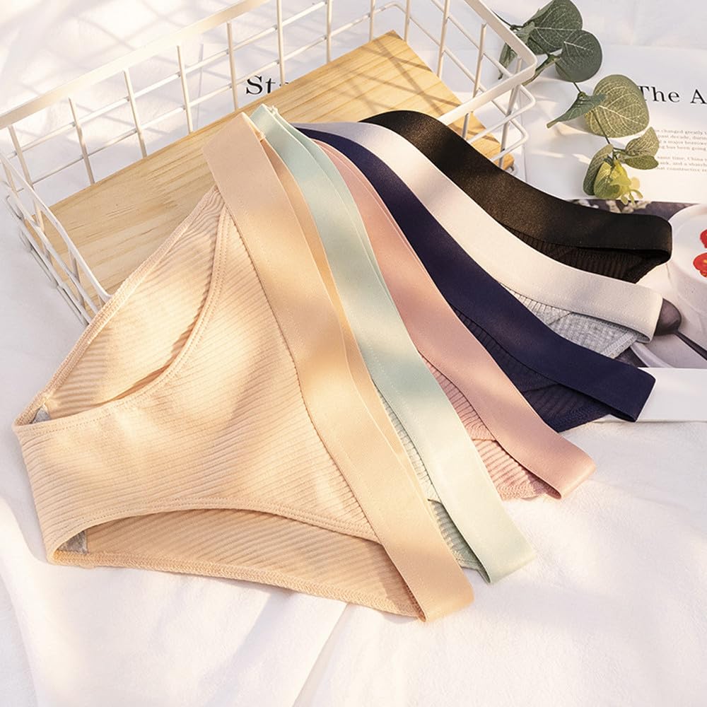 Brazilian Cotton Simple and Stretch Lace with Solid Color Underwear Set of 6 [N.A Shop] Panties, Panties, Butt-Lengthening T-Back Half-Back, Cute,