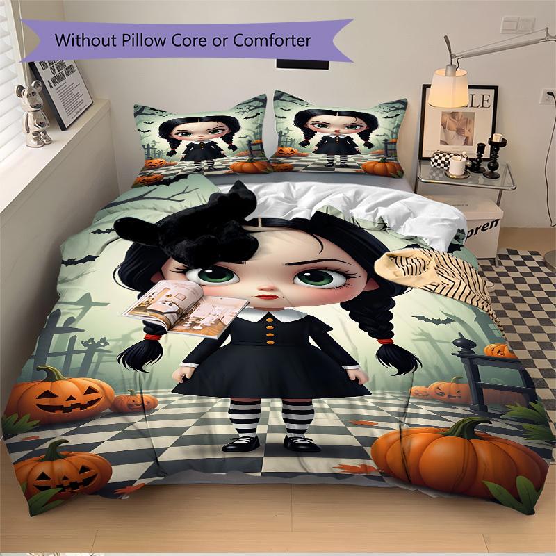 3pcs Halloween Dress Duvet Cover Set, 1 Duvet Cover + 1/2 Pillowcases (No Insert), Double Bed Duvet Cover, Bedding Set, Bedding, Seasonal Be