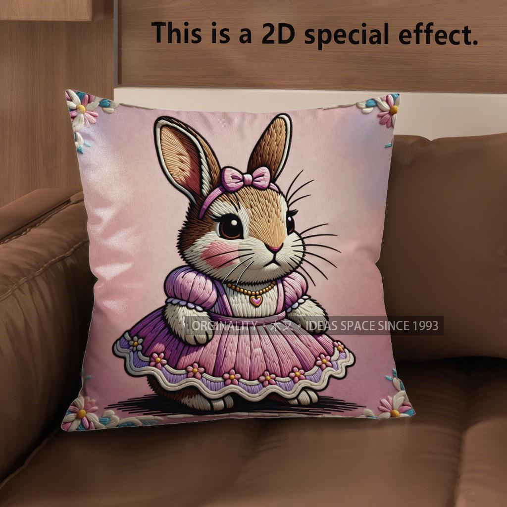 2D Cute Bunny Girls Dress-Printed Pillow Covers Pattern Cushion Cover Suitable For Sofa Bedroom Car Pillow Cover