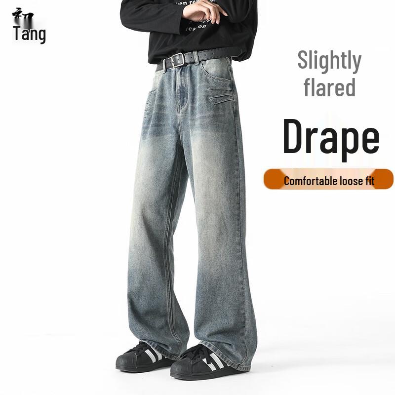 

Men s American Retro Washed Loose Fit Straight-Leg Jeans L