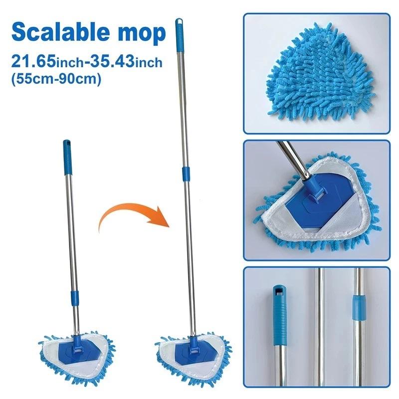 360° Rotating Triangle Cleaning Mop Extendable Long Handle Wet Dry Use for Ceiling Floor Wall Window