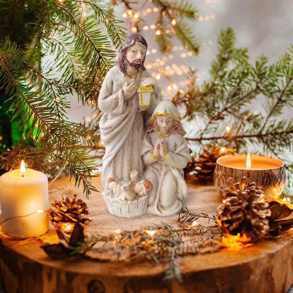 Nativity Scene Statue Tabletop Scenes Resin Holy Family Statue Catholic Figurine Handicrafts Sculpture Mini Nativity Scene