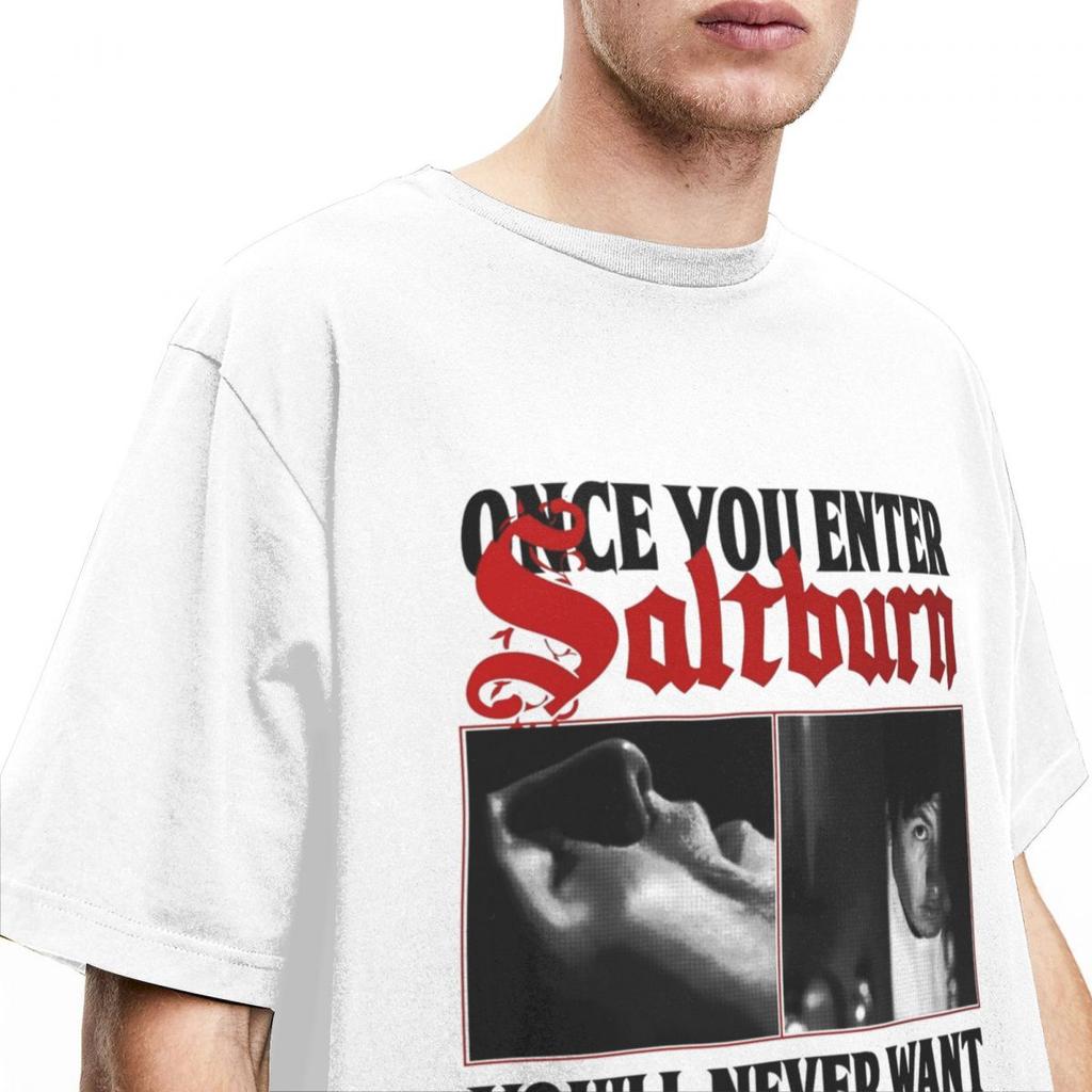 Herren Damen SALTBURN Einmal betreten T-Shirt Zeug Lässig 100% Baumwolle T-Shirt Tops Sommer