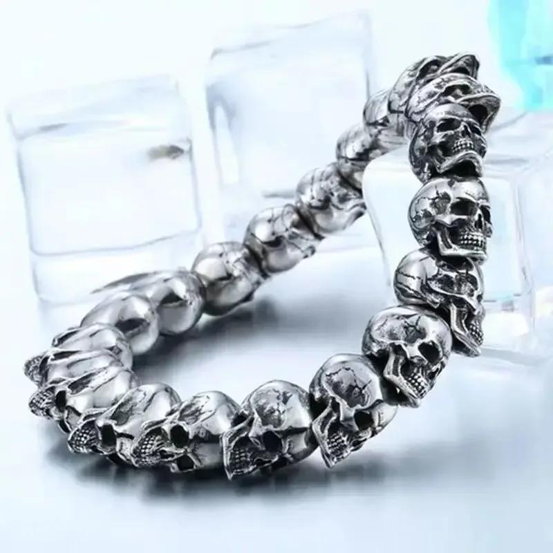 Skull Beaded Bracelet Men\\\ s Domineering Retro Punk Trend Bracelet Gothic Hip Hop Rock Motorcycle Riding Jewelry Gift