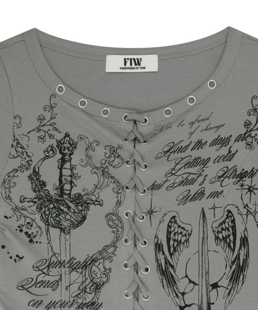 Podeowedeo Eyelet Angel Blade T-Shirt (Gray)