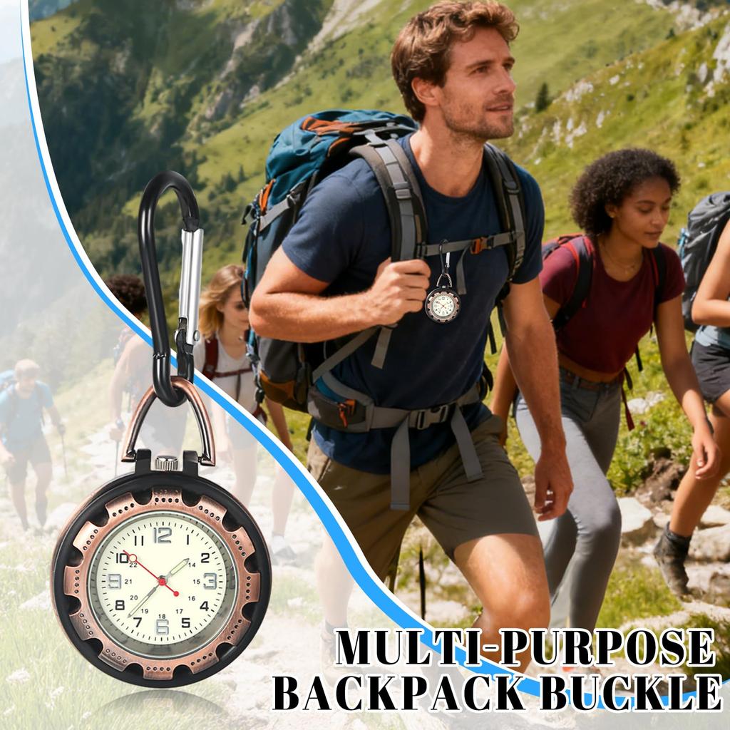 JEWELRYWE Nurse Watch Keychain Luminous Dial Bag Kai Chyu Watch Pocket Keychain Carabiner Watch Kai Chyu Watch Red