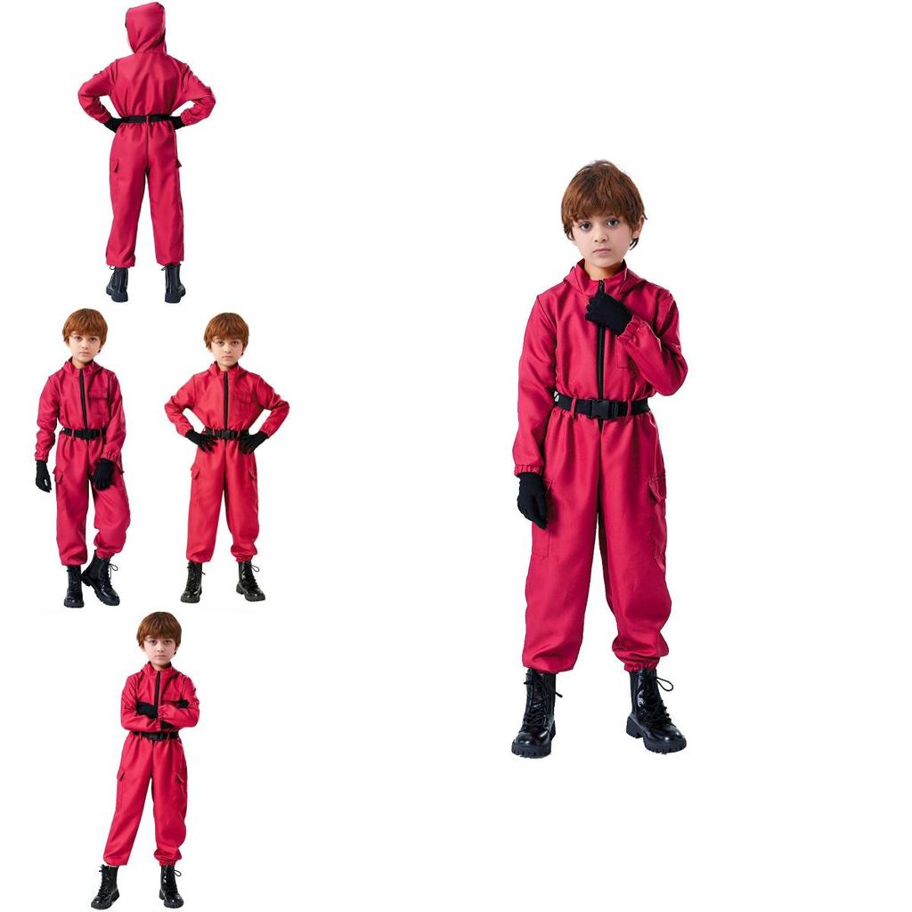 Cosplay do Tema Round 6 Macacão Vermelho com Tecido de Poliéster Para Meninas Fantasia de Halloween