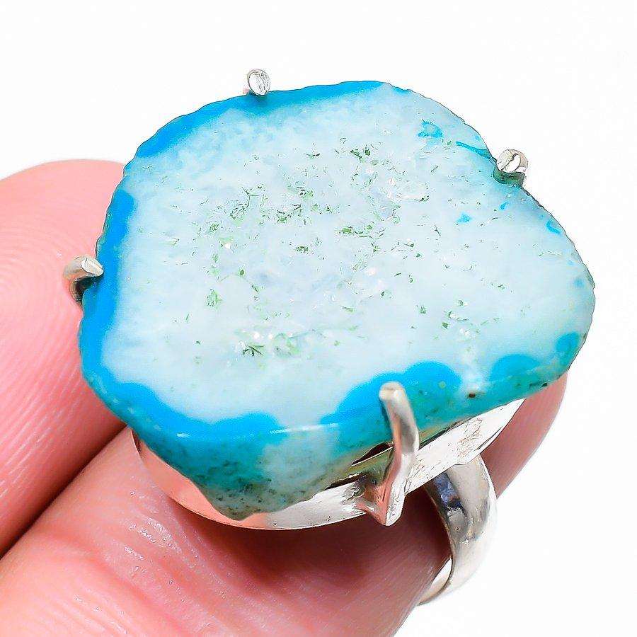 

Ювелирное кольцо из стерлингового серебра 925 пробы с агатом и жеодой, размер 7,5 P2O38