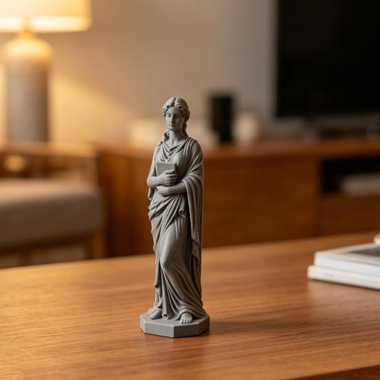 3D Printed Goddess Figurine Greek Mythology Holding Book Sculpture for Living Room Home Desk Shelf Decor