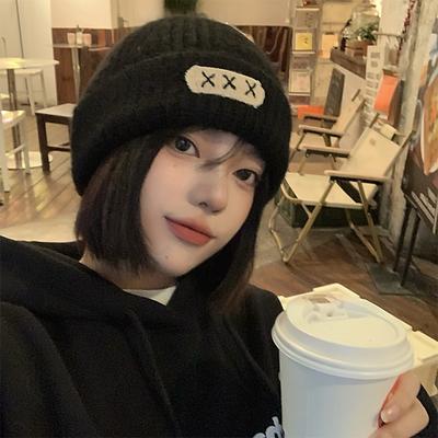 Women's Big Head Wing White Woolen Hat In Winter Versatile Face Showing Small Hip Hop Niche Knitted Hat Trendy Korean Version