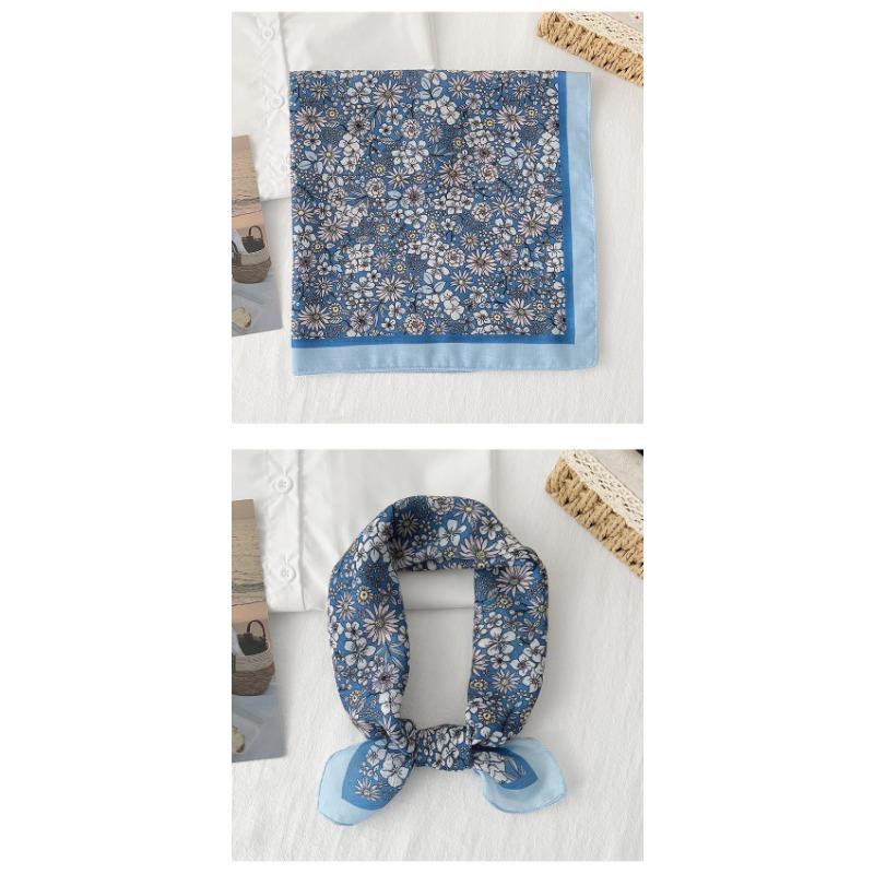 Korean Ins Style Versatile Floral Small Square Scarf For Women