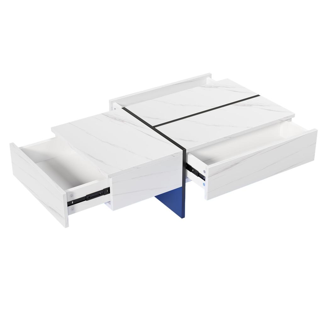 Living Room Table, LED Coffee Table with Storage, High-Gloss Coffee Table with Drawers, Modern Coffee Table
