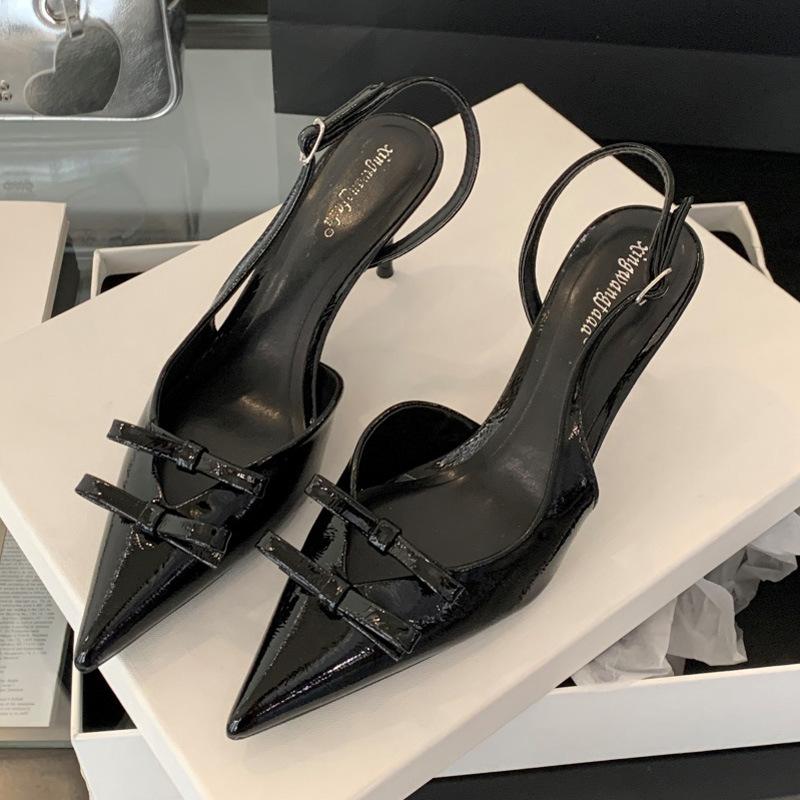 

High heels summer pointed head shallow mouth spring new high heels niche back empty bag head sandals women s sandals 35 чорний