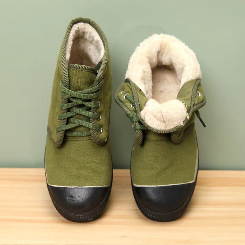 

WTEMPO Большие размеры, теплые плюшевые туфли на шнуровке, мужские зимние нескользящие толстые туфли на плоском каблуке, износостойкие походные туфли 40 зелёный