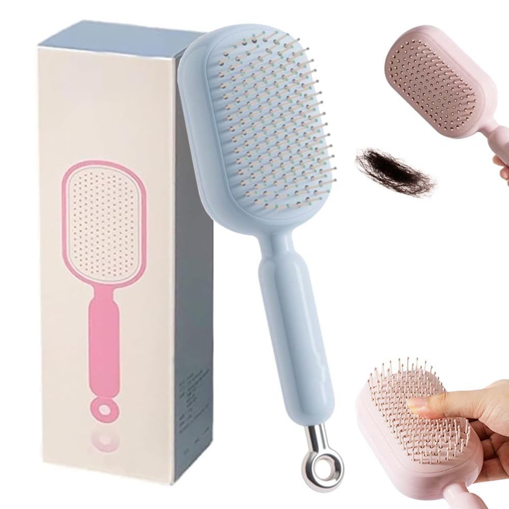2026 Upgrade Retractable Cushion Massage Comb, Anti Static Self Cleaning Hair Brush for Women and Men, Anti Static Pull Ring Air Cushion Massage Brush синий