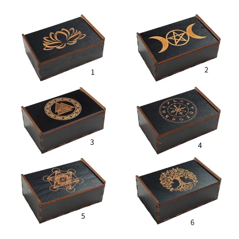 Portable Tarots Cards Box Astrology Divination Storage Case Wood Cards Container Exquisite Astrology Trinkets Box