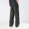 American multi-pocket black cotton overalls men's spring and autumn loose straight boys wide-leg casual pants