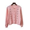 Autumn and winter new embroidered sweet soft waxy sweater jacket loose gentle wind round neck knitted cardigan women