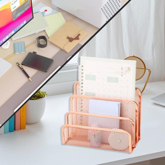 Desk Mail Organizer Metal Mesh Letter Sorter File Organizer with 3 Vertical Upright Compartments for Office Workspace Supplies
