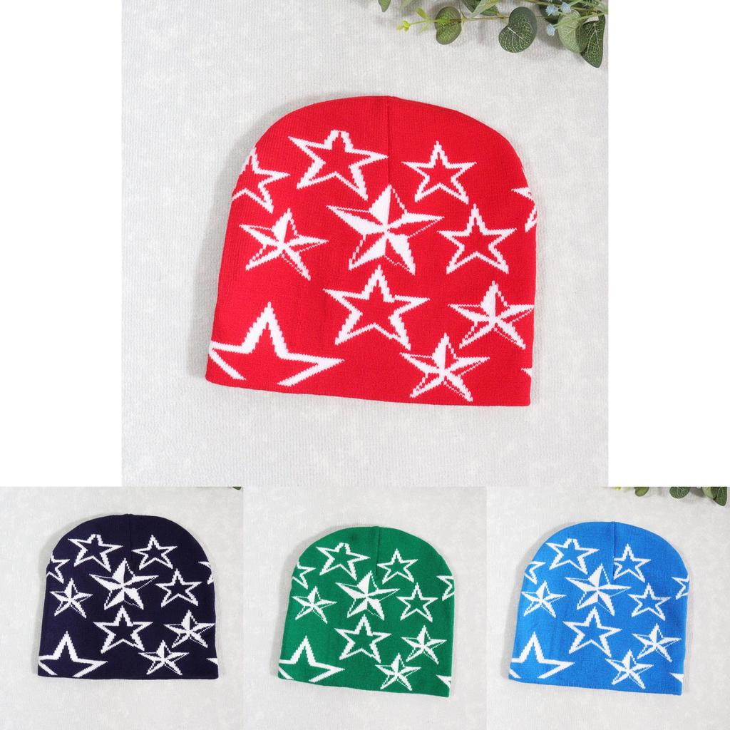 Y2k Style Star Design Knit Cap With Fluffy Fabric For Fall Street Fashion