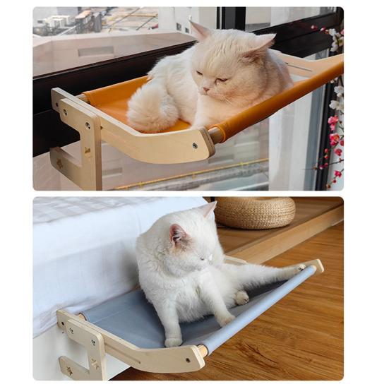 Cat Hammock Window Perch Adjustable Cat Bed with Wood Frame No Drilling Pet Hammock for Bedside Windowsill Indoor Cats