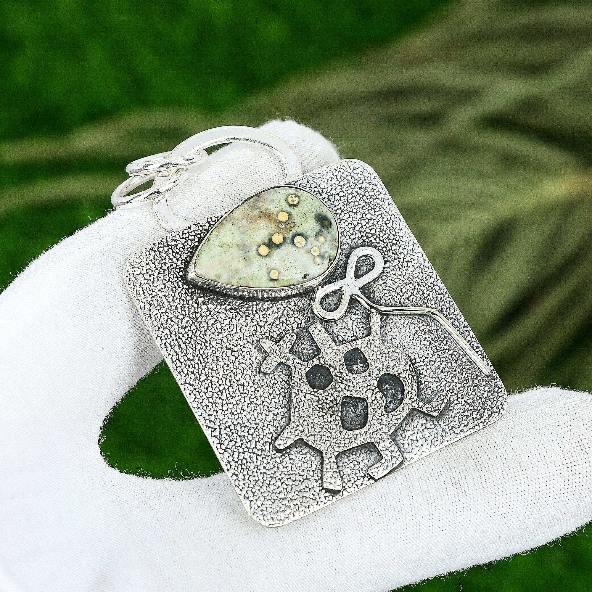 

Daughters Day Deal Pear Ocean Jasper Stone Pendant Jewelry 925 Sterling Silver