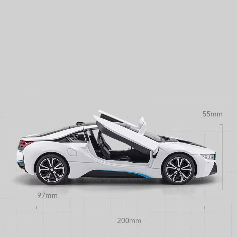 New 1:24 BMW I8 Super Sports Car Alloy Car Model Die-cast Metal Toy Car with Sound and Light Boy Children's Toy Collectible Indoor Ornaments Gift