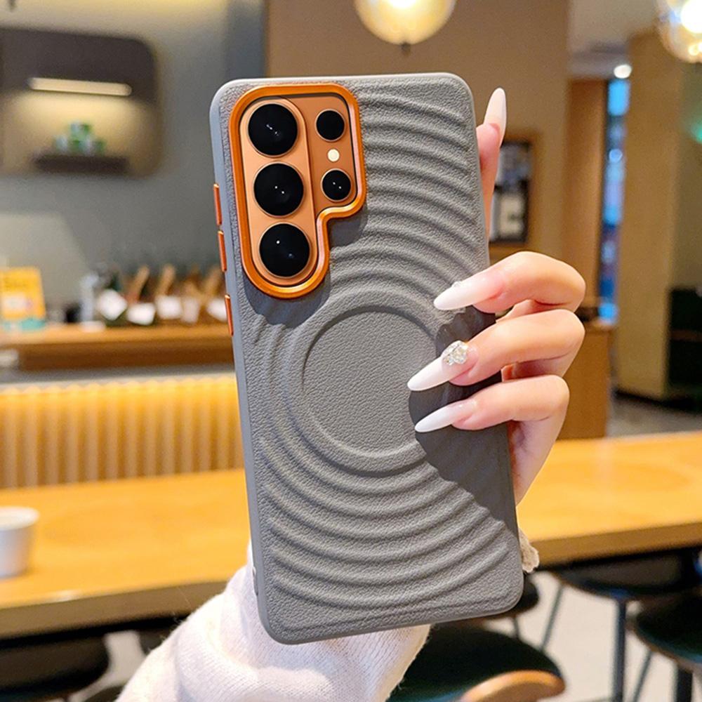 For Samsung Galaxy S26 Magnetic Case Wave Texture PU Leather Coated PC + TPU Phone Cover