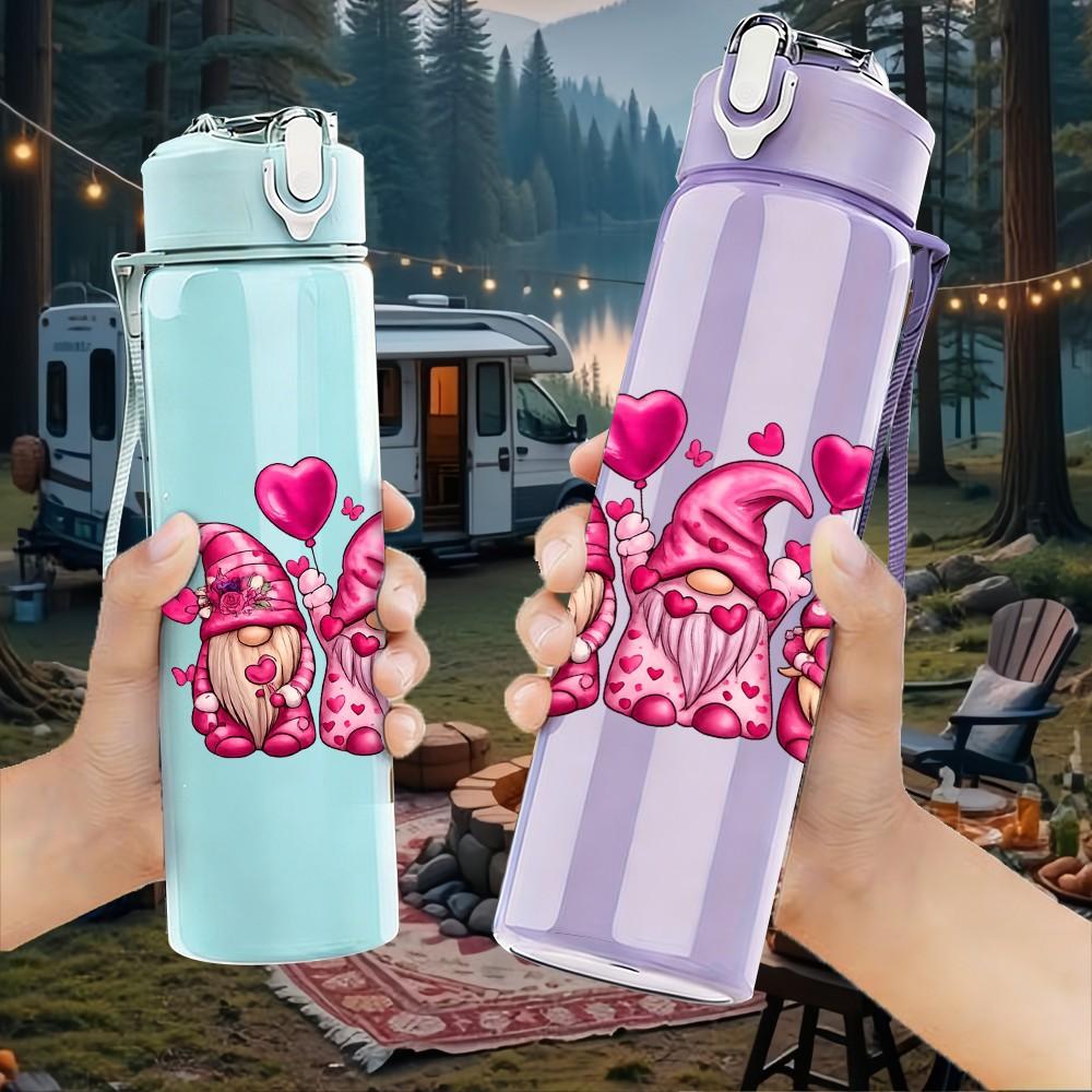 1PC Pink Love Heart Bow Decoration Print 750ml Color Plastic Sports Water Bottle Leakproof Flip Straw Lid Suitable for Sports Office Home Use