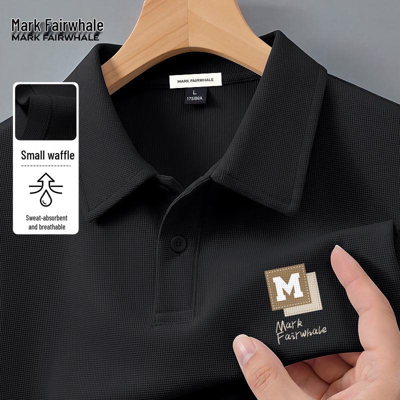 Mark Huafei Men s Waffle Texture Casual Short-Sleeve Polo Shirt 4XL