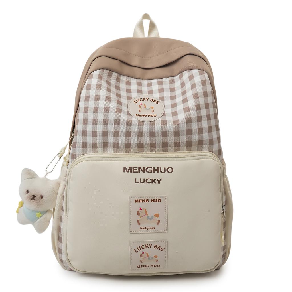 Schoolbag Japanese New High-value, Fresh and Sweet Plaid Backpack, Junior High School Student Schoolbag for Women, Lightweight and Large-capacity
