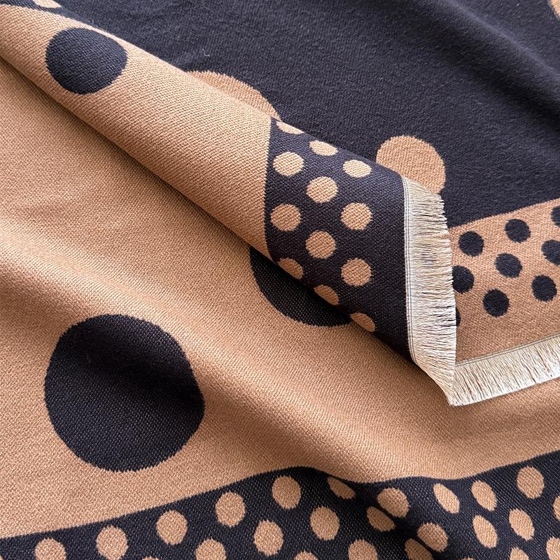 Korean Version Of Polka Dot Girl Style Double-Sided Two-Color Imitation Cashmere Scarf Winter High-End Temperament Warm Shawl