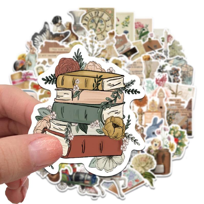 50 sheets/8 retro stickers cross-border literary pattern waterproof graffiti suitcase notebook hand account sticker wholesale