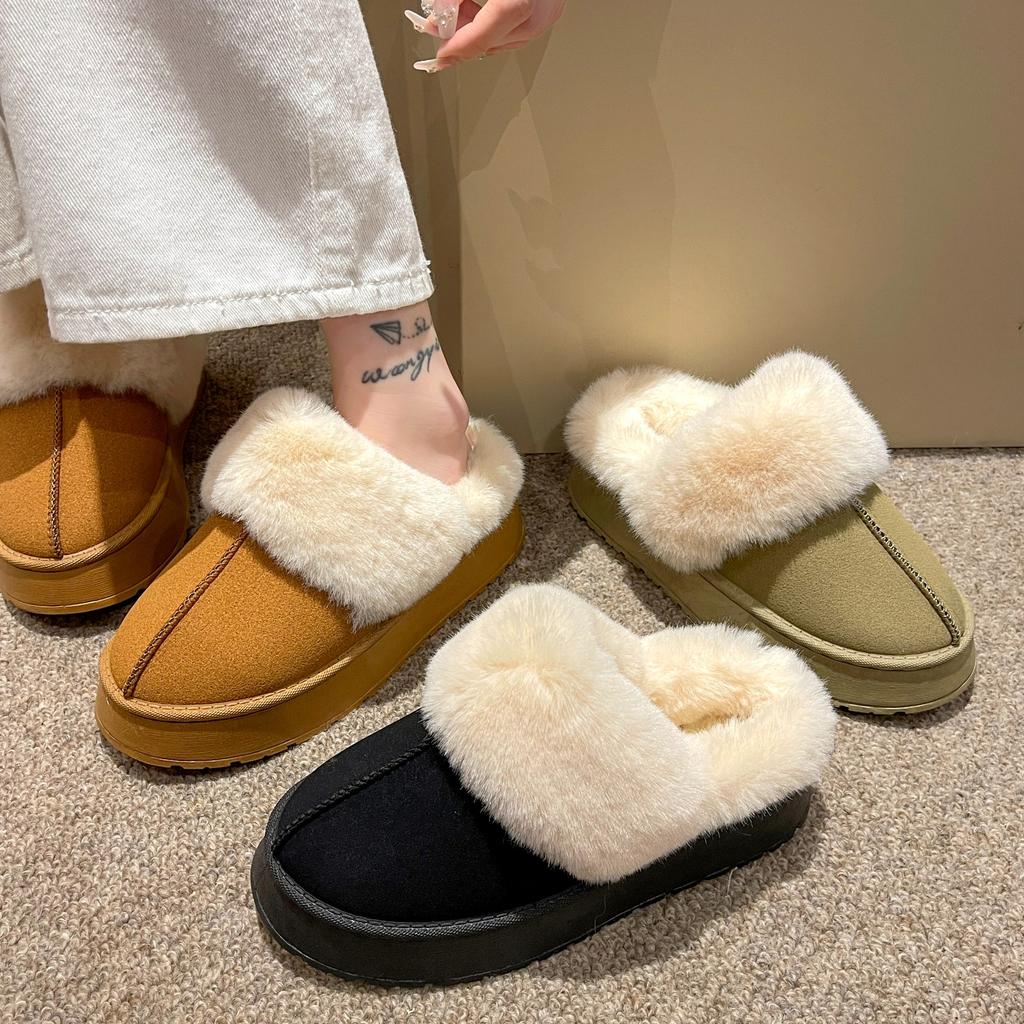 Fashion Winter Fluffy Women Cotton Slippers Warm Short Plush Non-slip Cozy Soft Fuzzy Snow Boots Indoor Fleece Lined Fur Platform Shoes