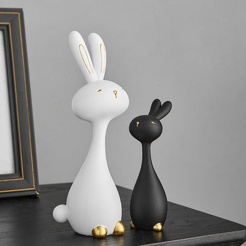 2Pcs Festives Resin Rabbit Ornaments for Easter Home Decors Spring Holiday Animal Figurine for Gift Giving and Decoration