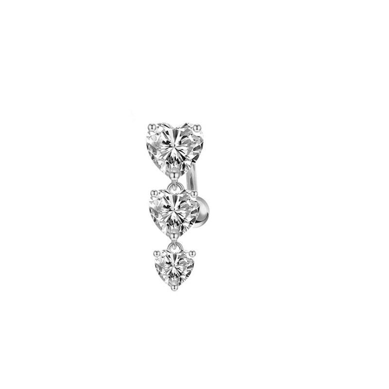 Upside Down Peach Heart Teardrop Zircon Belly Button Ring, 316 Stainless Steel Navel Jewelry