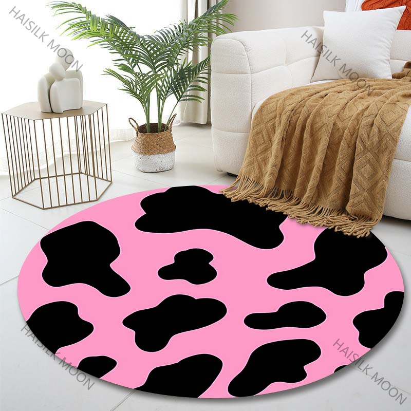 

Multiple sizes Pink background black spots Print Round Carpet Living Room Bedroom Table Chair Sofa Decorative Carpet Diameter -60cm