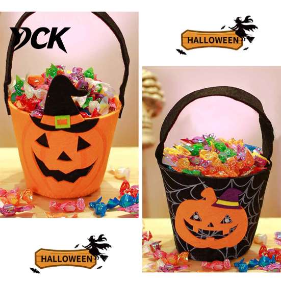 Lightweight Carrying Bag Halloween Trick or Treat Bucket for Kids, Pumpkin Face Ghost Bat Cat Candy Snack Basket, Holder with Handle Party Favors