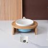 Cartoon Pets Double Bowl Dog Cat Food Water Feeder Stand Raised Ceramic Dish Bowl Wooden Table Pet Supplies Cat Bowls