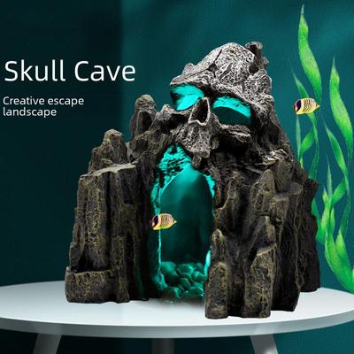 Aquarium & Reptile Landscape: Rockery, Cave, & Hiding Decor - Resin Skull & Human Face