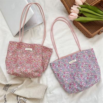5 Small Floral Shoulder Bag Women's Bucket Bag Tote Bag Work Handbag Sundries Portable Canvas Bag