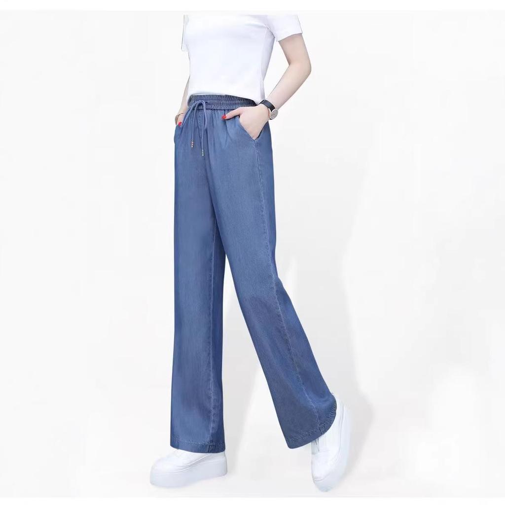 Women's Tencel Jeans - Summer 2026, Lightweight High Waist, Plus Size Ice Silk Wide Leg Pants