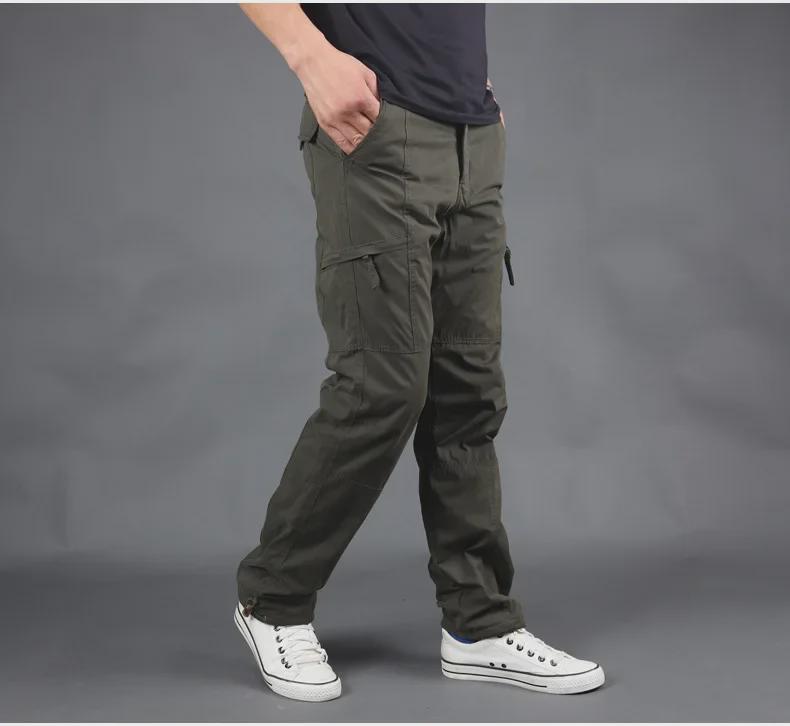 Pánské outdoorové zimní ležérní cargo kalhoty s více kapsami a fleecovou podšívkou